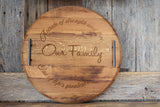 'Our Family' Bourbon Barrel Serving Tray or Lazy Susan