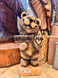 Happy Bear with Sign Chainsaw Carving