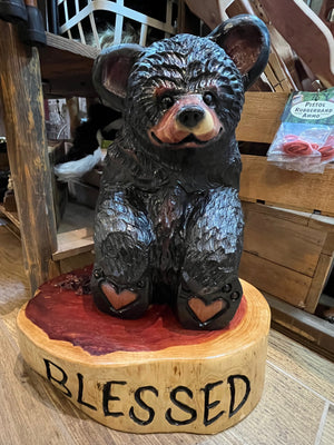 Cedar Bear with "Blessed" on the Base